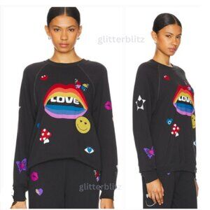 Lauren Moshi Anela Love Collage Crew Neck Raglan Pullover Sweatshirt NWT